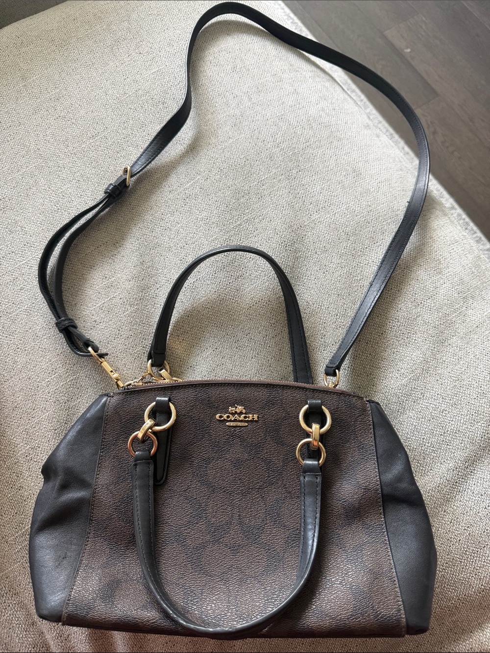 Coach Brown Signature Satchel with Black Trim and Gold Hardware